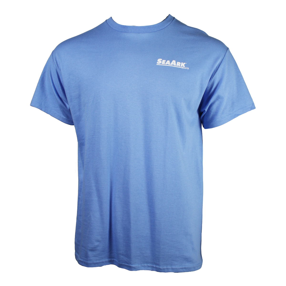 A light blue tee with a white Sea Ark logo on the left chest.