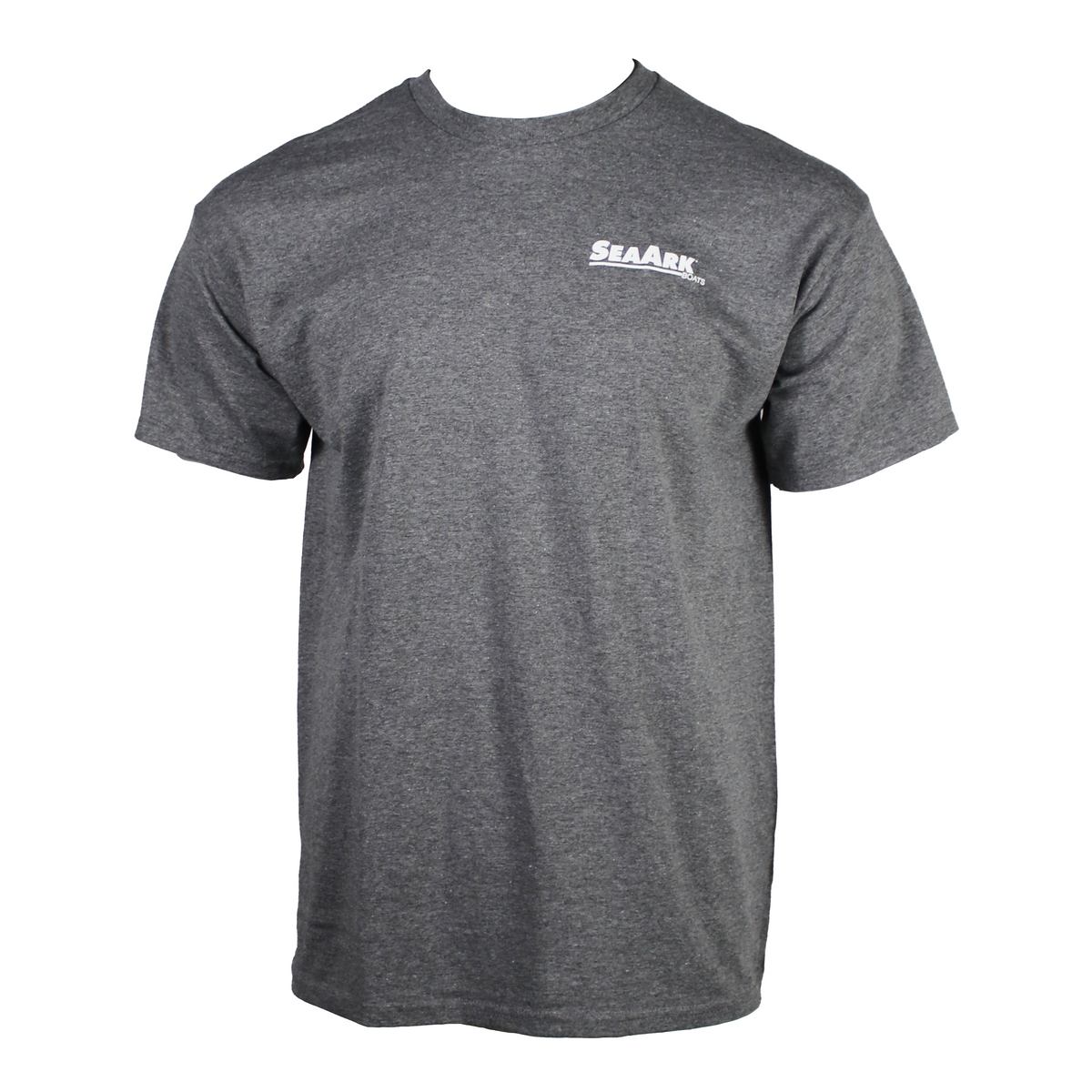 A grey heathered tee with a white Sea Ark logo on the left chest.