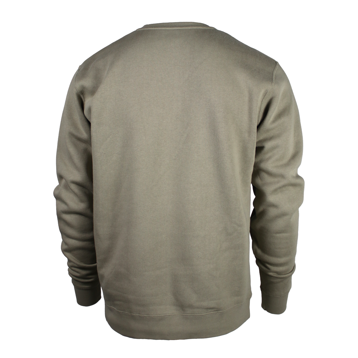 The back view of a crewneck sweatshirt in a muted taupe color, displayed on a clean white background.
