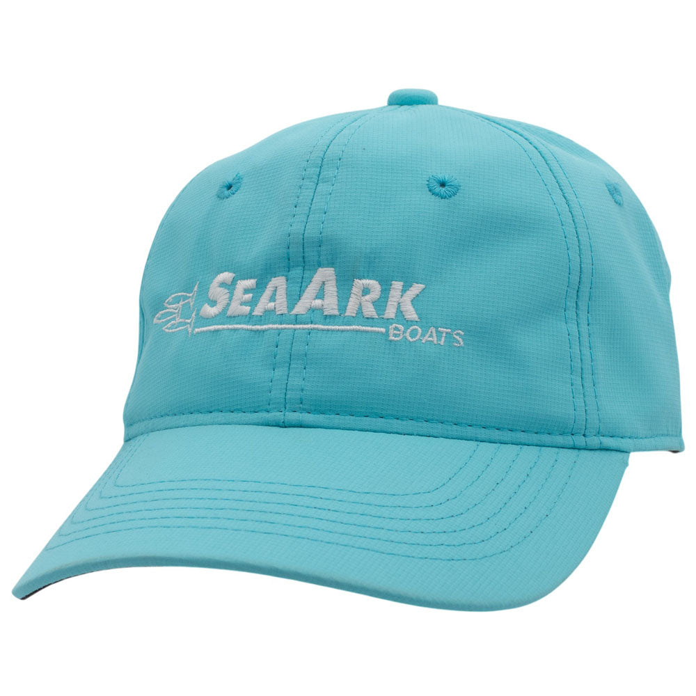A light blue baseball cap with 'SEAARK BOATS' embroidered in white on the front, shown against a plain white background.