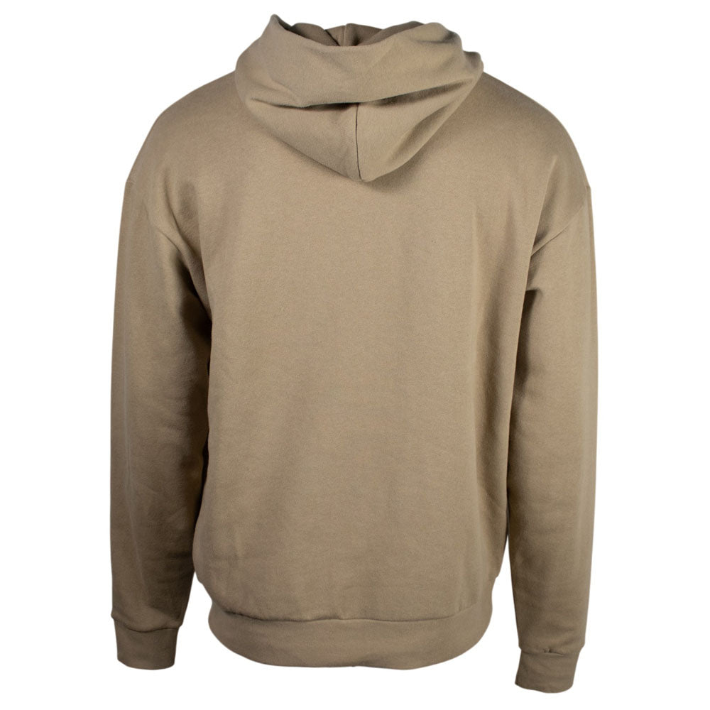 A plain tan pullover hoodie shown from the back, photographed on a clean white background.