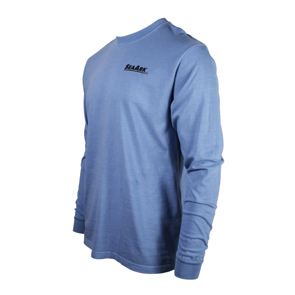 A light blue long-sleeve t-shirt with a small black 'SEA ARK' logo printed on the left chest, shown from a three-quarters angle on a plain white background.
