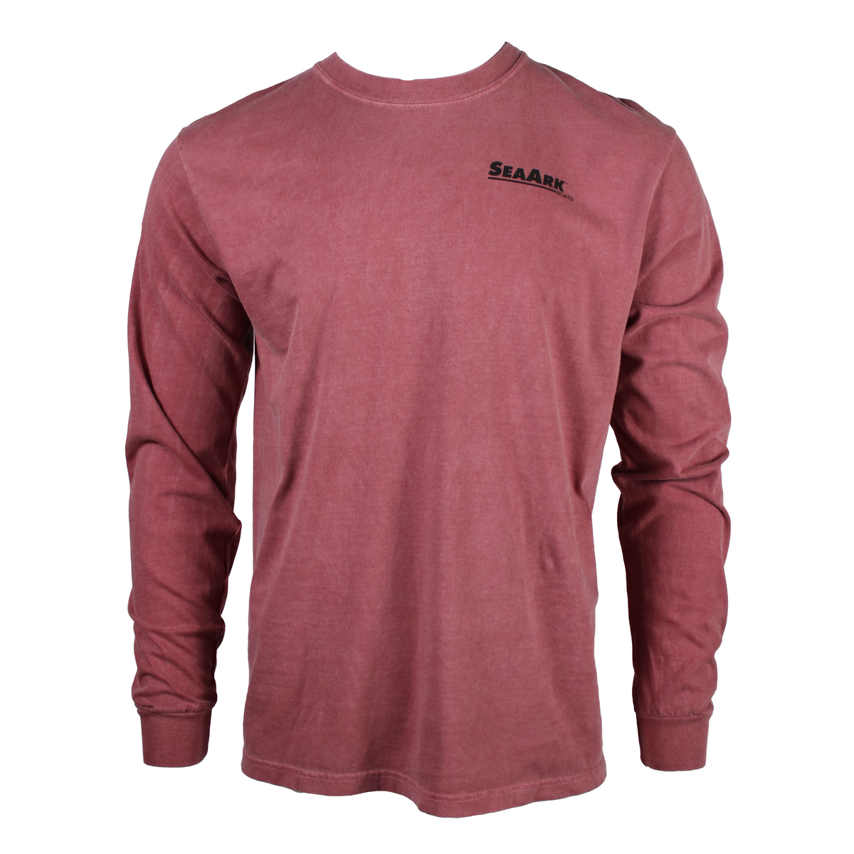 A long-sleeve crewneck t-shirt in a washed, heathered dusty rose or mauve color, featuring a small black 'SEA ARK' logo printed on the left chest, displayed on a clean white background.