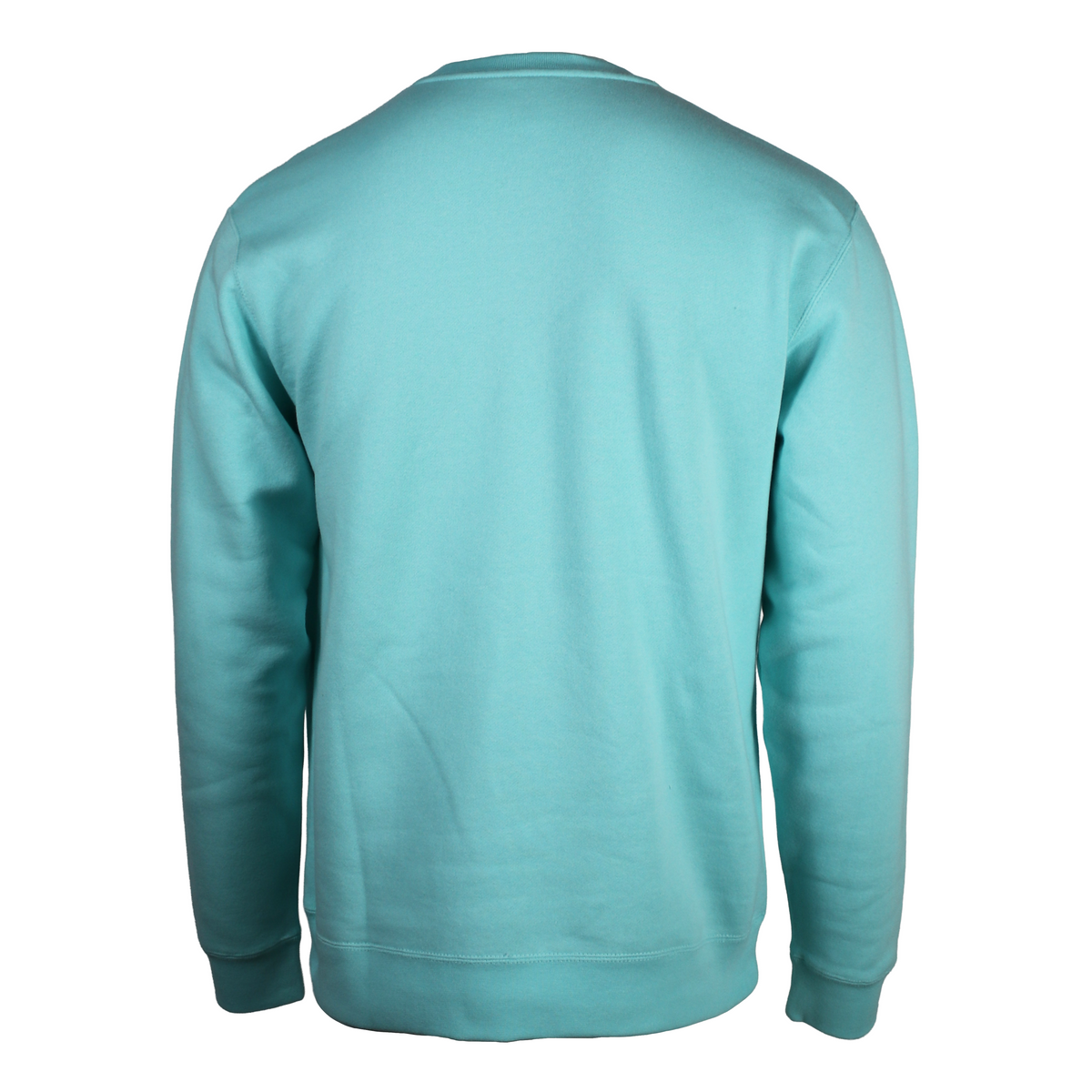 A light turquoise crewneck sweatshirt shown from the back, photographed on a clean white background.