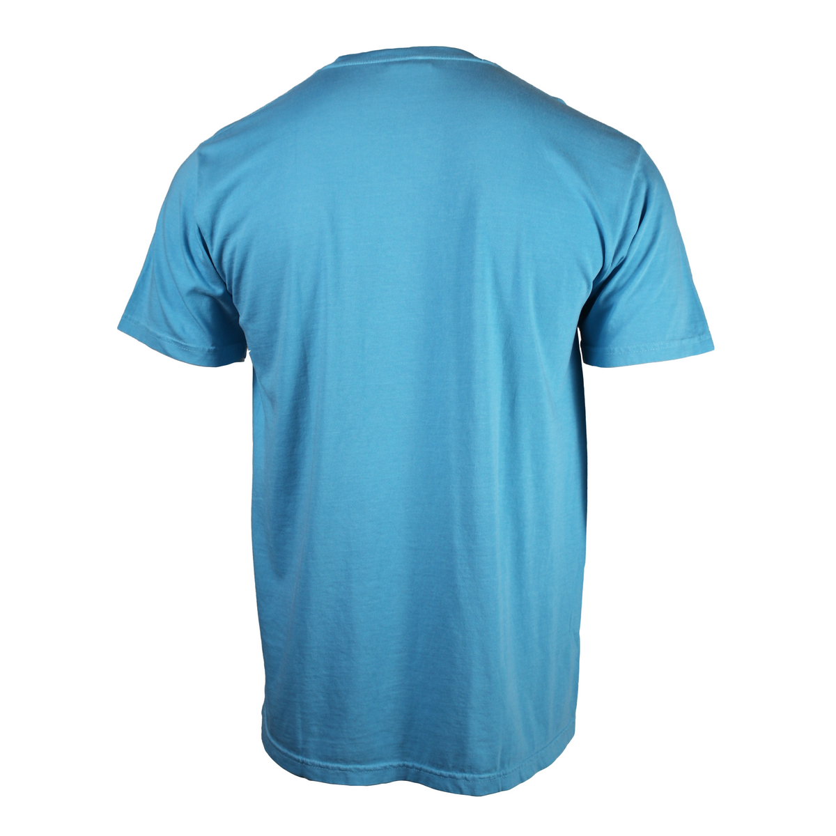 A light blue short-sleeve crewneck t-shirt shown from the back.