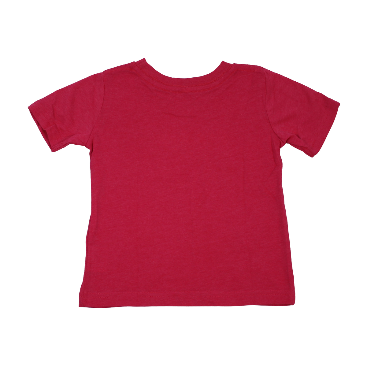 A short-sleeve crewneck t-shirt in a deep pinkish-red color, laid flat against a clean white background.