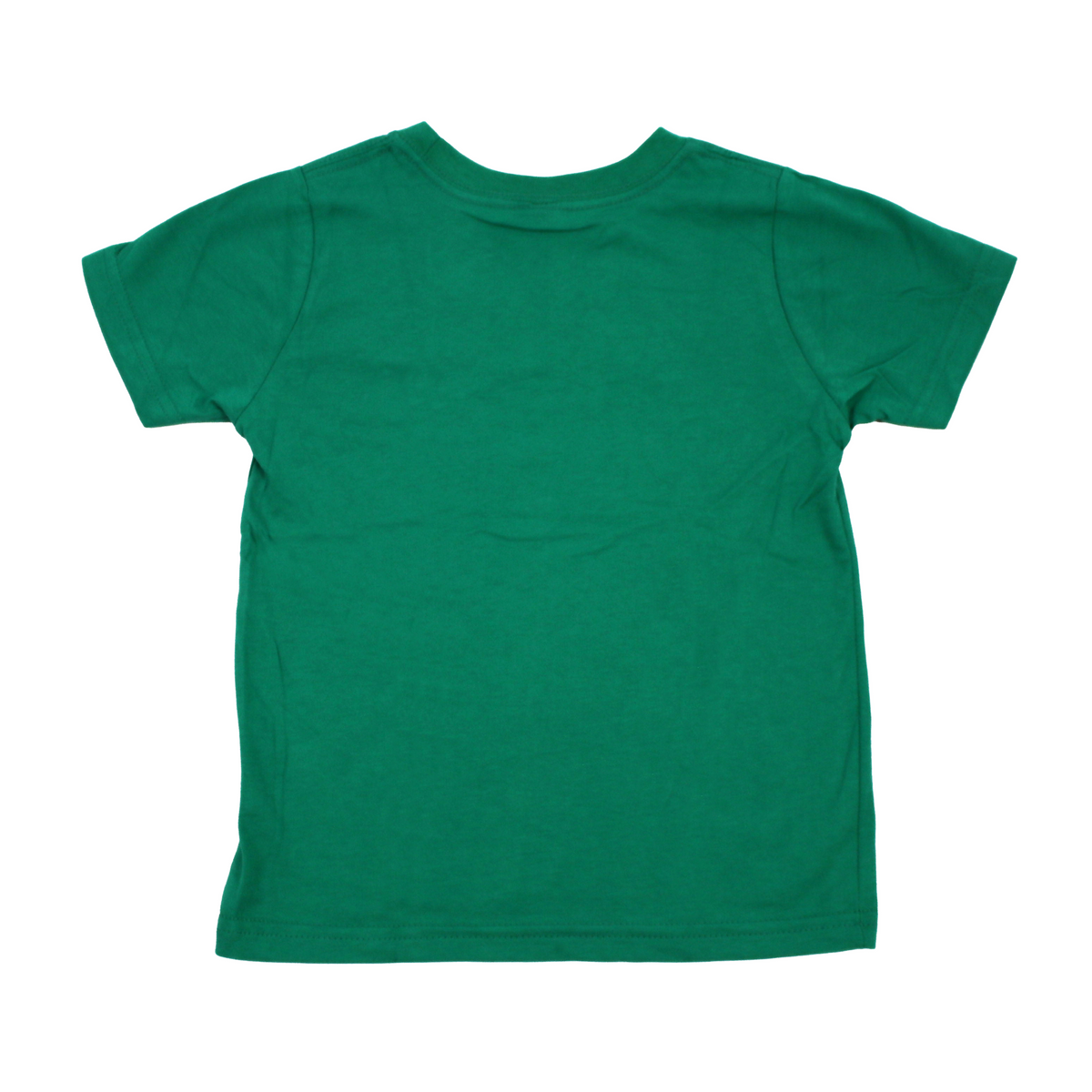 A solid green short-sleeve t-shirt shown from the back, laid flat against a clean white background.