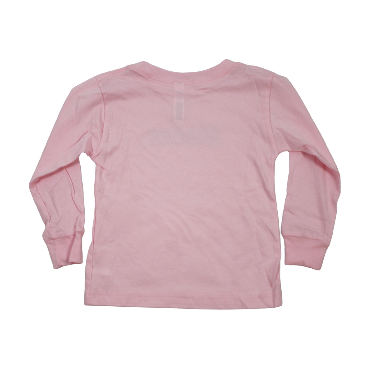 A light pink long-sleeve t-shirt shown from the back, laid flat against a solid white background.
