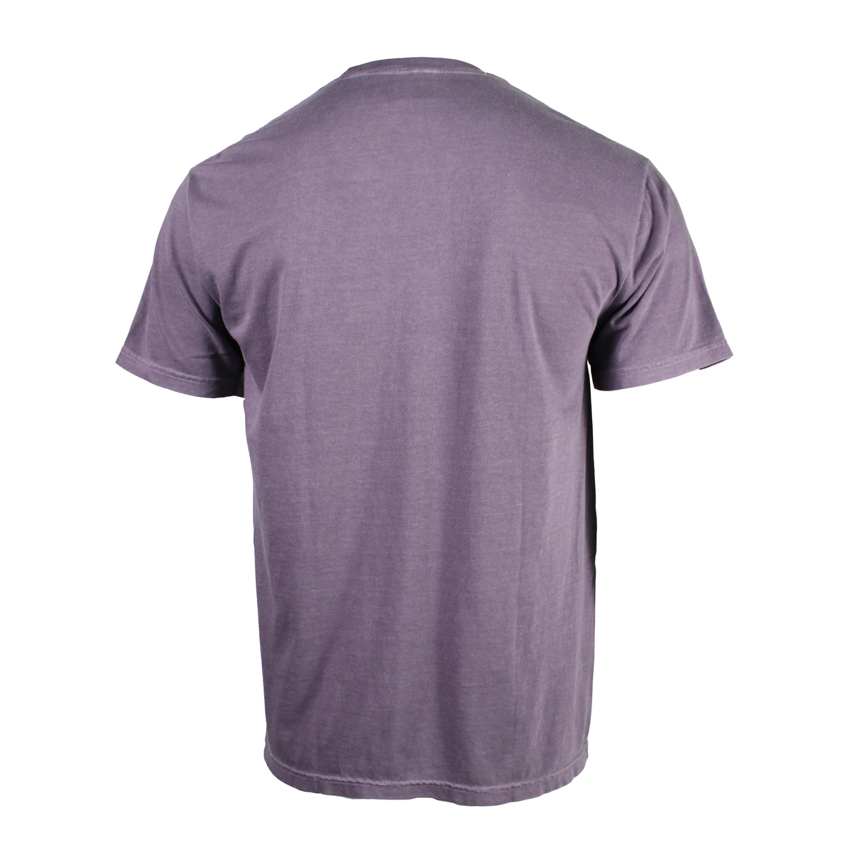 Back of a purple wine colored tee against a white background.